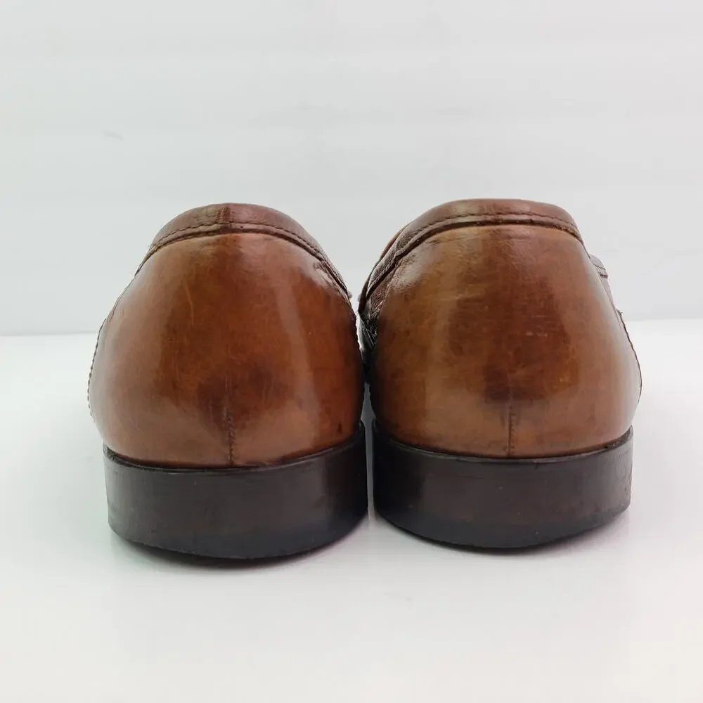 Bostonian Mens Size 11 Brown Leather Slip On Formal Tassel Loafer Shoes
